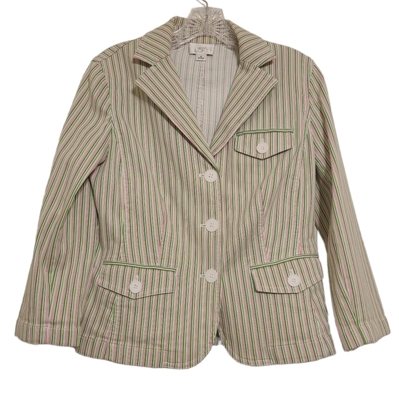 Ann Taylor LOFT | Women's Pink & Green Striped Blazer (Size 6) - Picture 1 of 14